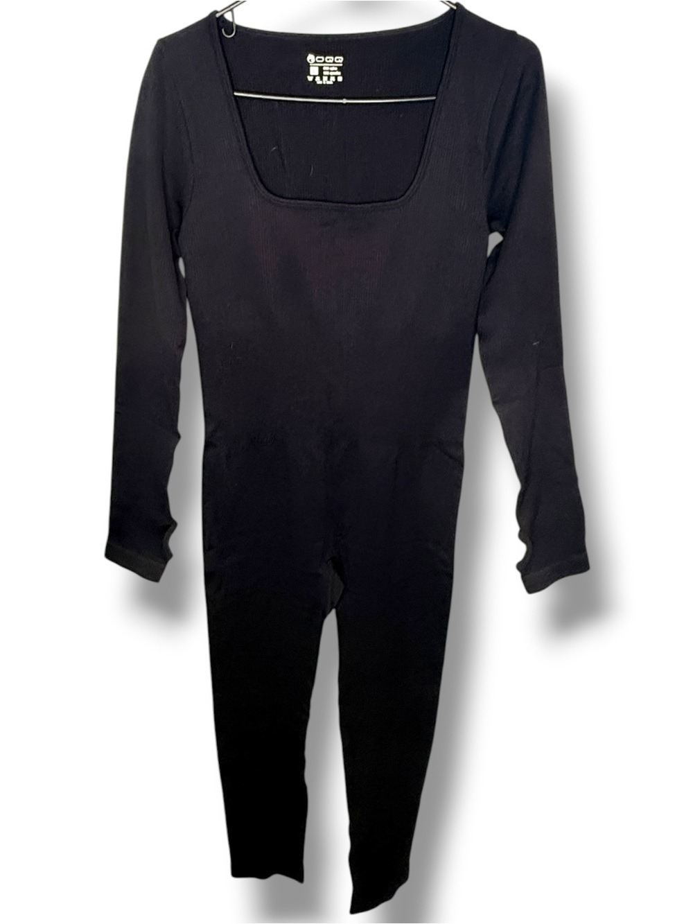 OQQ Black Ribbed Long Sleeve Bodysuit Large